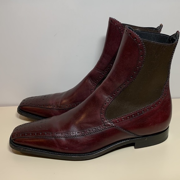 Dolce & Gabbana Burgundy Square Toe Chelsea Leather Boots - Picture 3 of 12